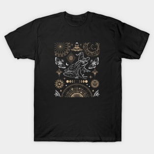 Witchy Frog Under Moon Phases, The Magician with Wizard Hat, Dark Academia T-Shirt